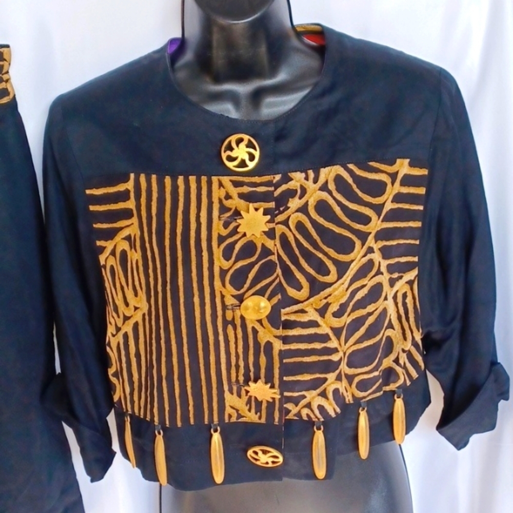 Dorothy Schoelen Platinum Vintage Bolero Jacket And Skirt Set, Sz 6, Black/gold